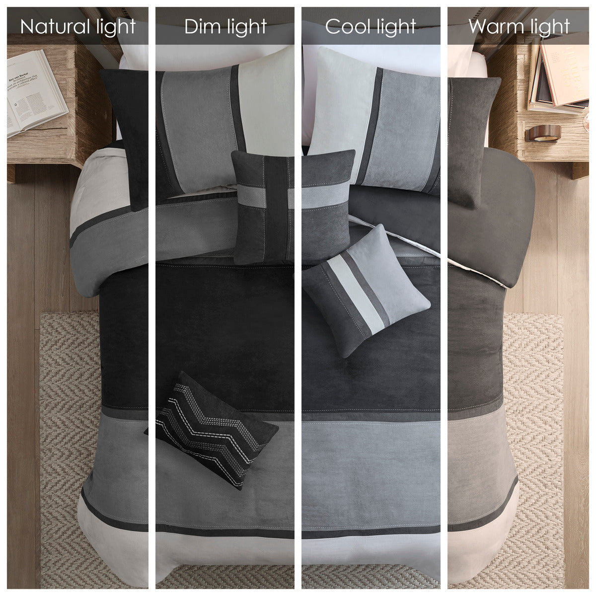 7 Piece Faux Suede Comforter Set Black Cal King California King Black Polyester