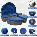 Outdoor Rattan Daybed Sunbed With Retractable Canopy Wicker Furniture, Round Outdoor Sectional Sofa Set, Gray Wicker Furniture Clamshell Seating With Washable Cushions, Backyard, Porch, Blue Yes Blue Seats 8 Garden & Outdoor Foam Wicker