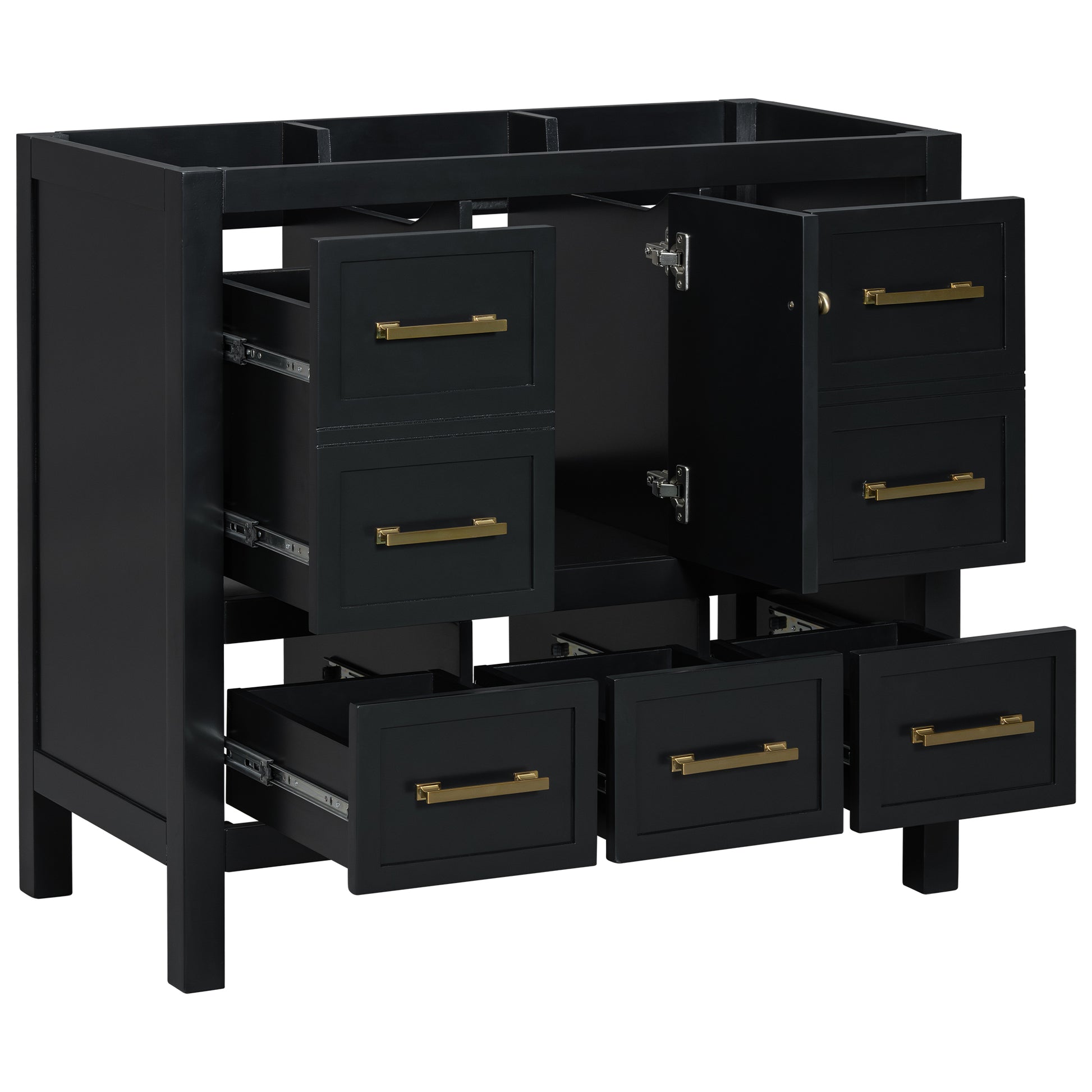 36'' Bathroom Vanity Without Sink, Solid Wood Frame Bathroom Storage Cabinet, Freestanding Vanity With 5 Drawers& Soft Closing Doors Not Include Basin Sink Black Bathroom Solid Wood Mdf