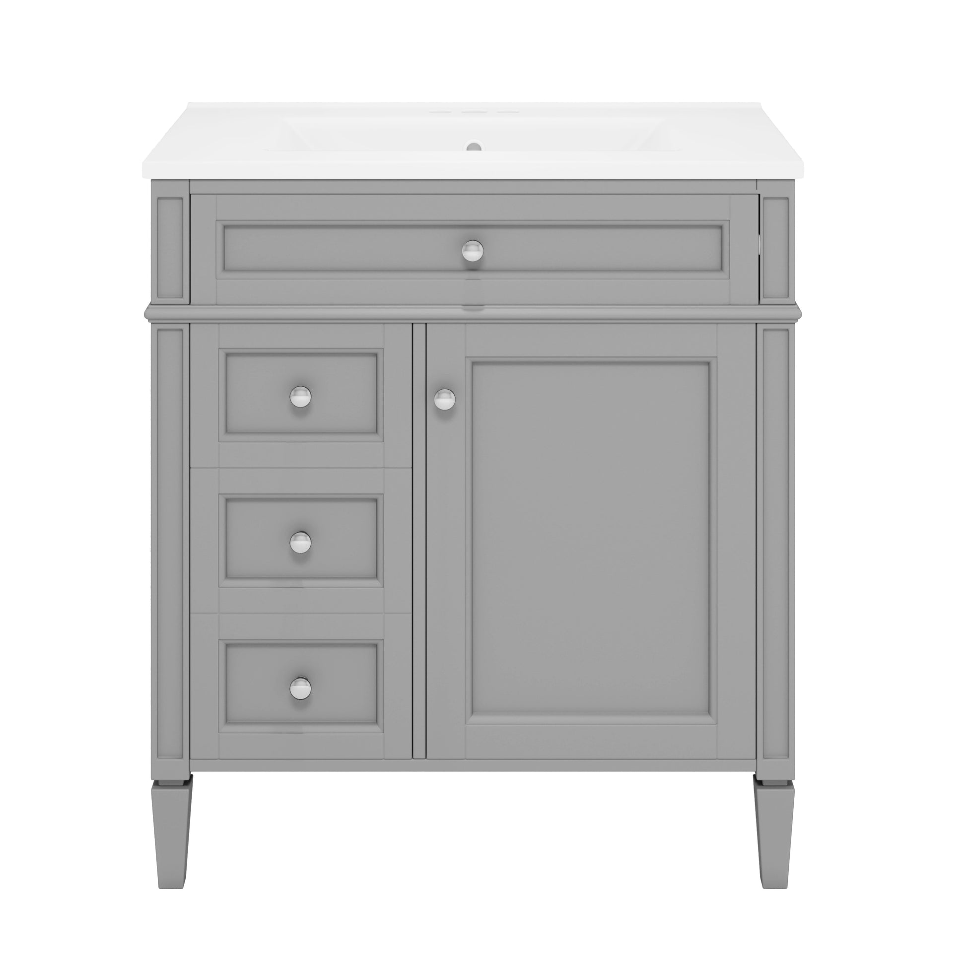 30'' Bathroom Vanity With Top Sink, Modern Bathroom Storage Cabinet With 2 Drawers And A Tip Out Drawer, Single Sink Bathroom Vanity Grey Modern Mdf Ceramic,Solid Wood Mdf