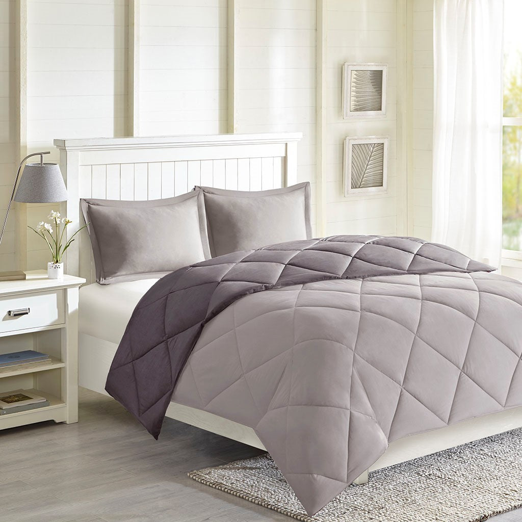 3M Scotchgard Diamond Quilting Reversible Down Alternative Comforter Set Twin Grey Polyester