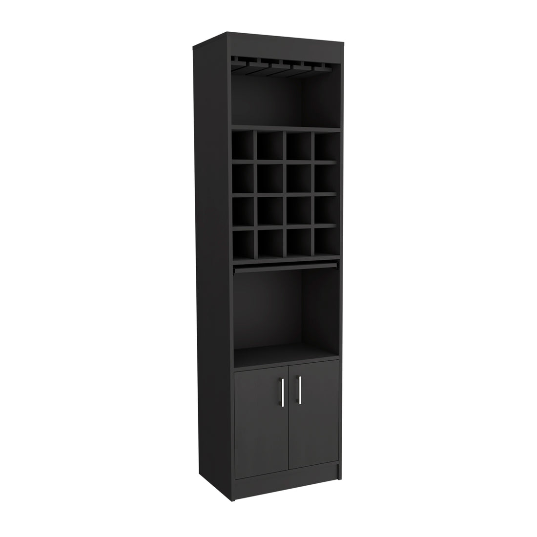 Being Kava Bar Cabinet, Double Door, Two Shelves, Sixteen Built In Wine Rack Black Primary Living Space Modern Shelves Included Particle Board