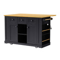 K&K 53Inch Large Kitchen Island With Drop Leaf, Power Outlet, Door Internal Storage Rack, Rolling Kitchen Cart On 5 Wheels With 5 Open Side Racks For Kitchen, Dining Room,Black Not Include Bar