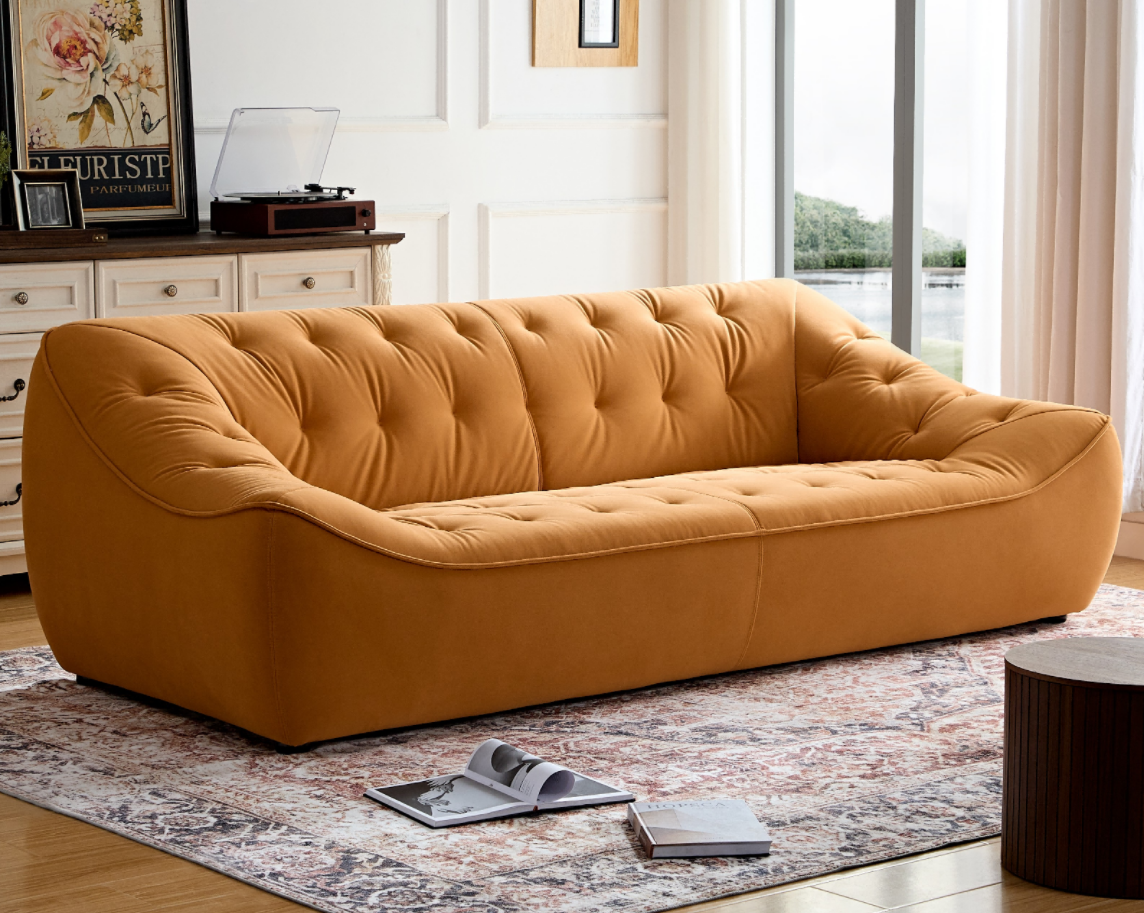 Wks10O Orangeset Sofa, Durable Fabric, Solid Wood Frame Orange Fabric 2 Seat