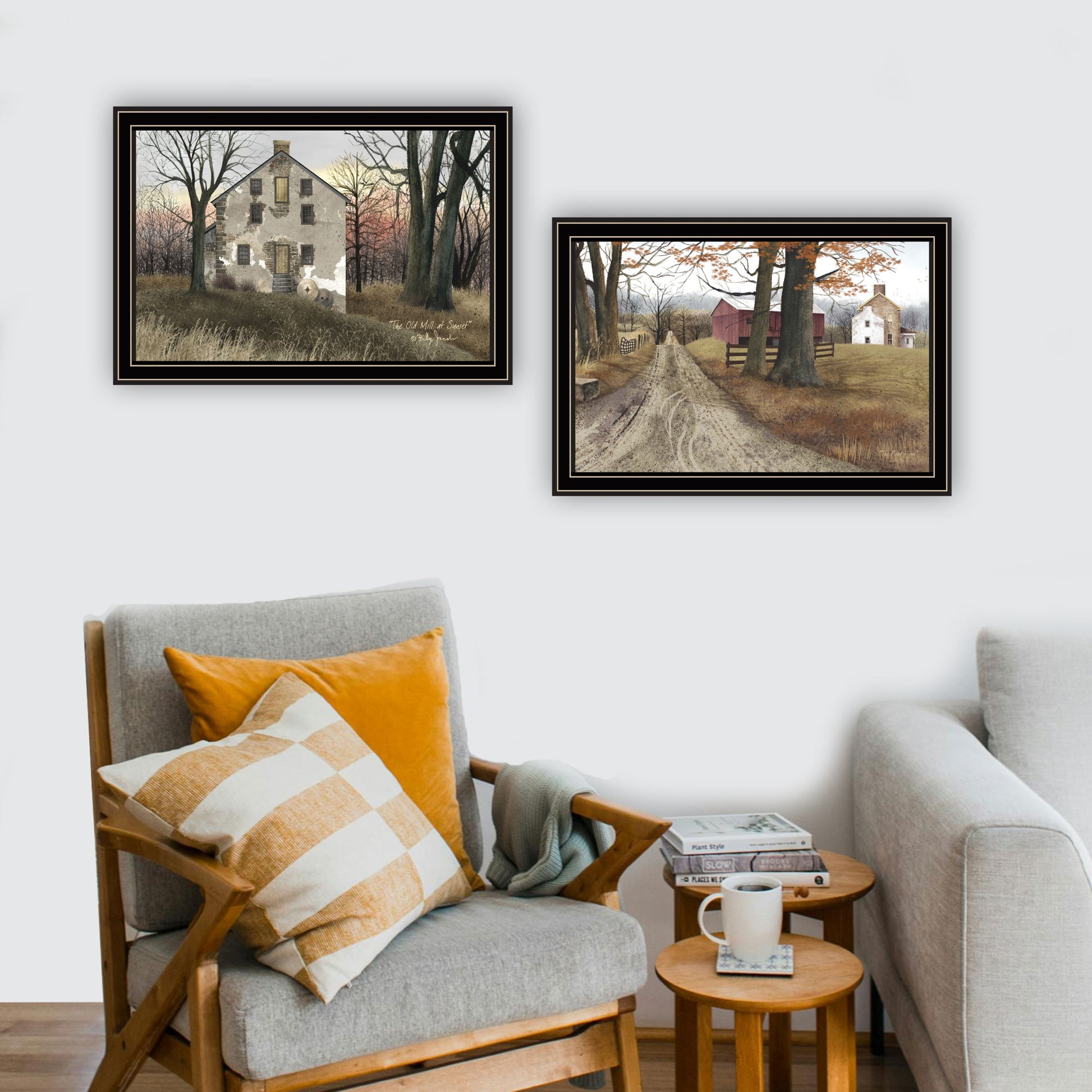 2 Piece Vignette The Old Mill & A Road Home Black Framed Wall Art For Living Room, Bedroom Wall Art Print For Home Decor By Billy Jacobs Multicolor Wood Paper