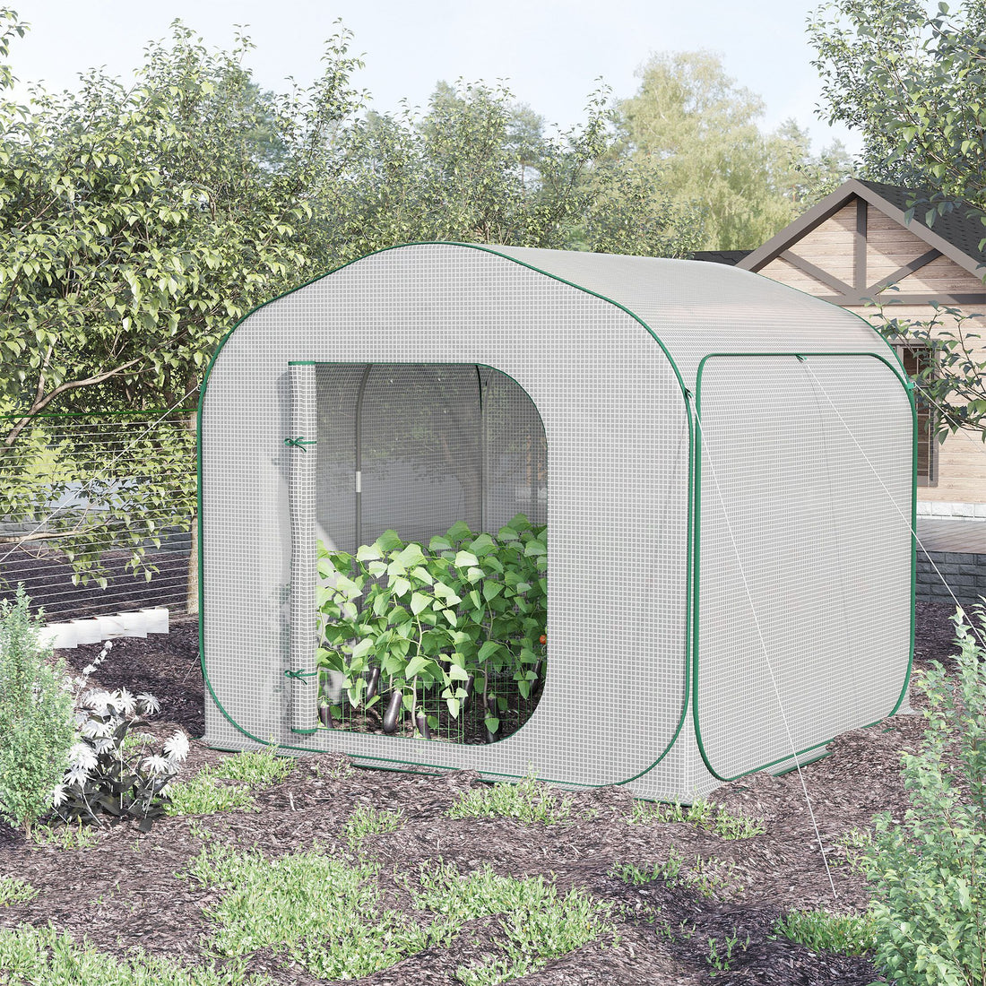 Outsunny 7' X 7' X 6' Portable Walk In Greenhouse, Pop Up Setup, Outdoor Garden Hot House, Hobby Greenhouse Tent With Zipper Door For Growing Flowers, Herbs, Vegetables, Saplings, Succulents, White White Steel