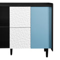 Sideboard Buffet Cabinet, Black Storage Cabinet With Blue Doors2 Drawers With Unique Panel Styling And 2 Open Storage Compartment, Modern Coffee Bar Cabinet Accent Cabinet For Kitchen, Dining Room Black Blue Mdf