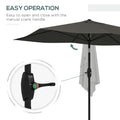 Outsunny 6.5' X 10' Rectangular Market Umbrella, Patio Outdoor Table Umbrella With Crank And Push Button Tilt, Dark Gray Gray Steel