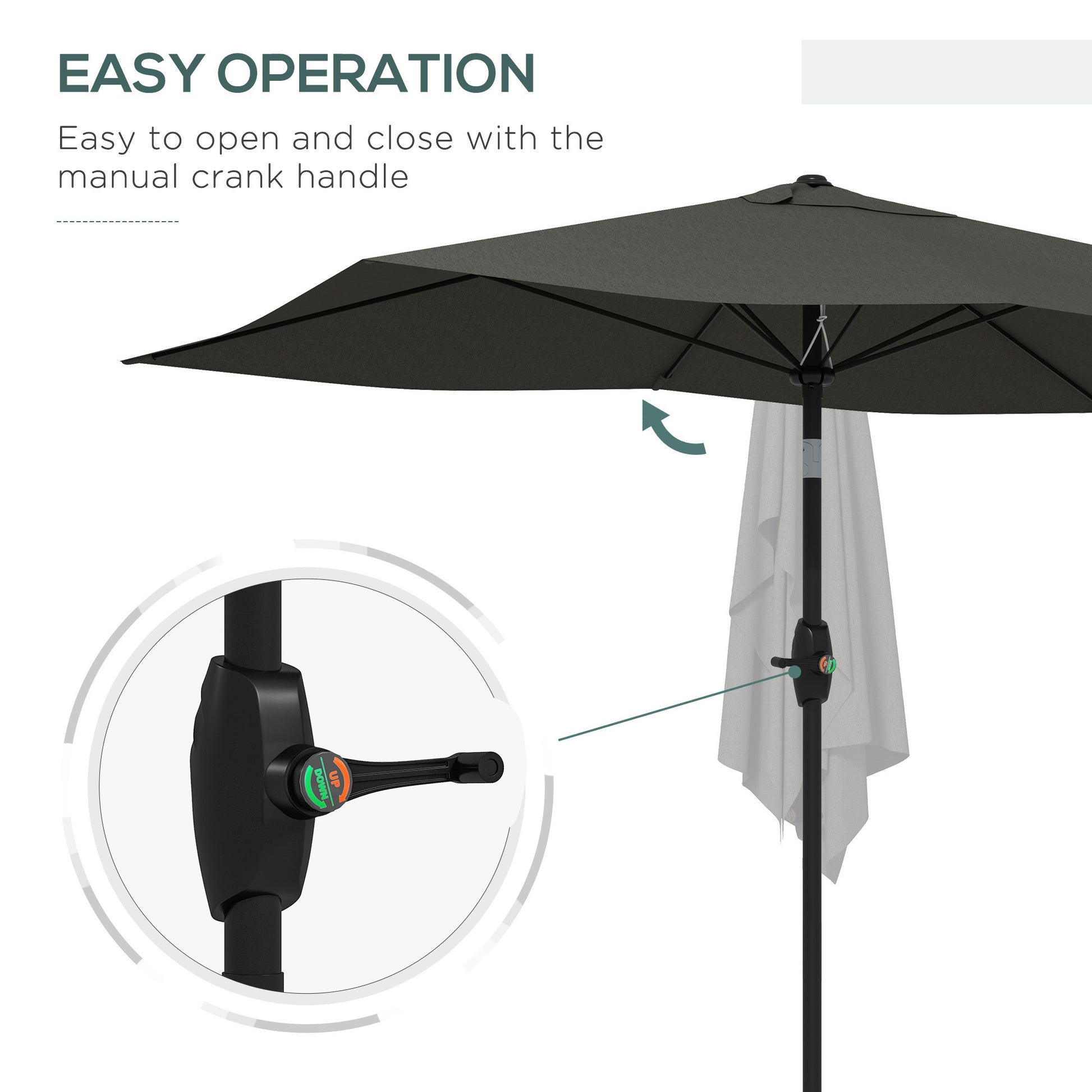 Outsunny 6.5' X 10' Rectangular Market Umbrella, Patio Outdoor Table Umbrella With Crank And Push Button Tilt, Dark Gray Gray Steel
