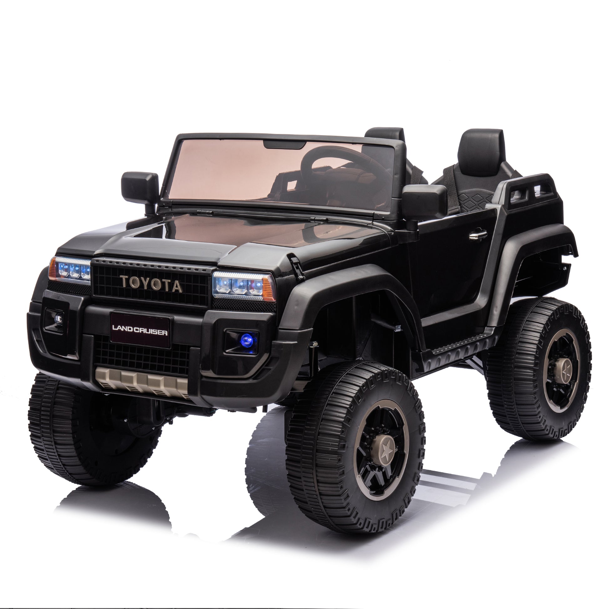 24V Two Seater Kids Ride On Car W Parents Remote Control, Licensed Toyota Lc250,2Wd,110W Motors,With Shovel,Three Point Seat Belt,Slow Start,Speed Adjustment,Bluetooth,Music For Kids Aged 3 . Black 100 149 Lbs Polypropylene