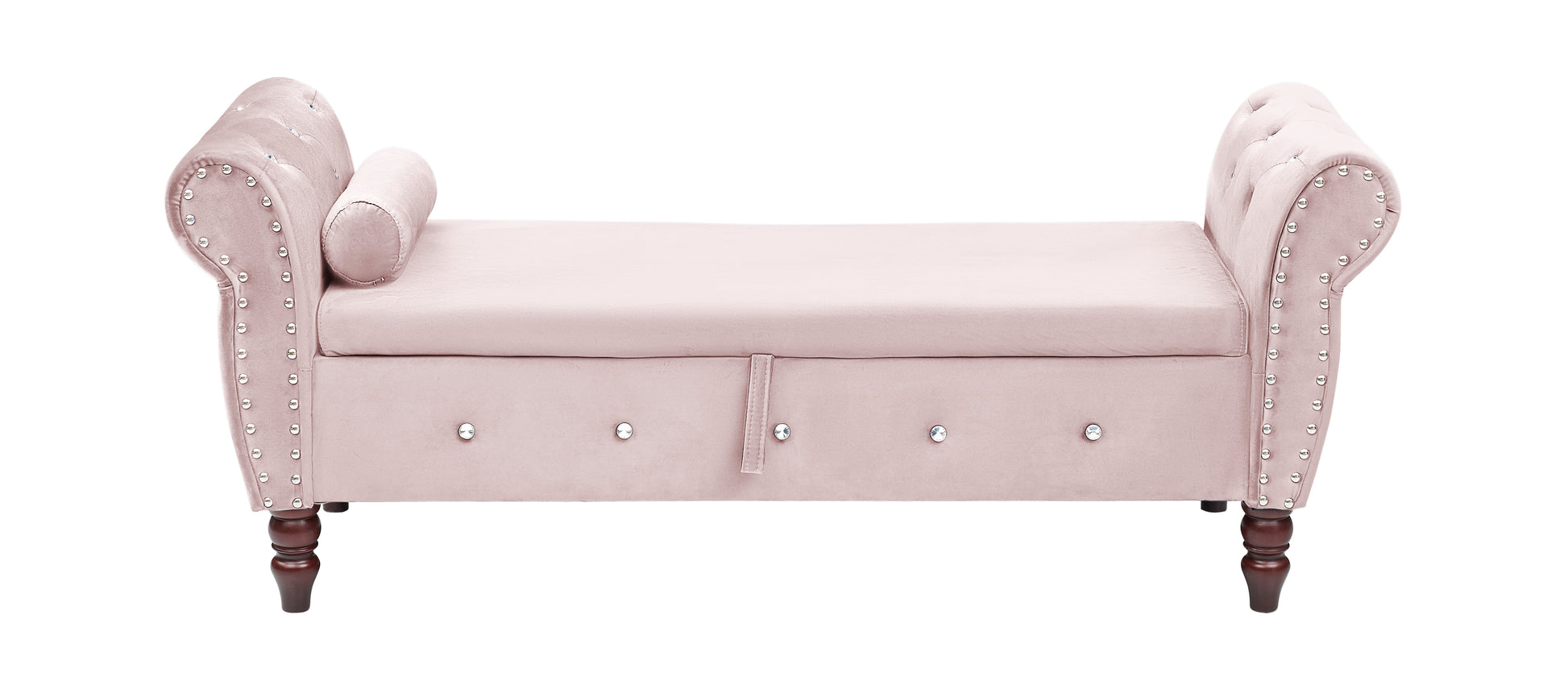 63.38"Velvet Multifunctional Storage Rectangular Ottoman Bench Comes With Crystal Buckle Solid Wood Legs With 1 Pillow,Pink Pink Velvet