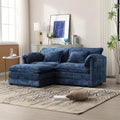 United We Win Chenille Fabric, Removable Armrests With Side Pockets, High Density Sponge Filling, Oversized Double Sofa With Footstool Navy Chenille 2 Seat