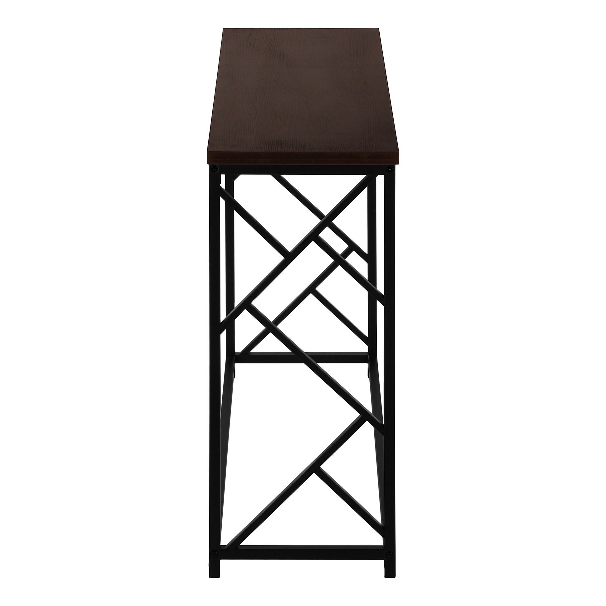 Accent Table, Console, Entryway, Narrow, Sofa, Living Room, Bedroom, Brown Laminate, Black Metal, Contemporary, Modern Espresso Metal