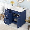 36 Inch Bathroom Vanity, Transitional Style Bathroom Cabinet With Resin Sink, Navy Blue Single Bathroom Cabinet, With 2 Drawers And 1 Adjustable Storage Shelf, 2 Soft Close Doors Navy Blue Solid Wood Mdf Resin