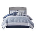 7 Piece Jacquard Comforter Set Navy Queen Queen Navy Polyester