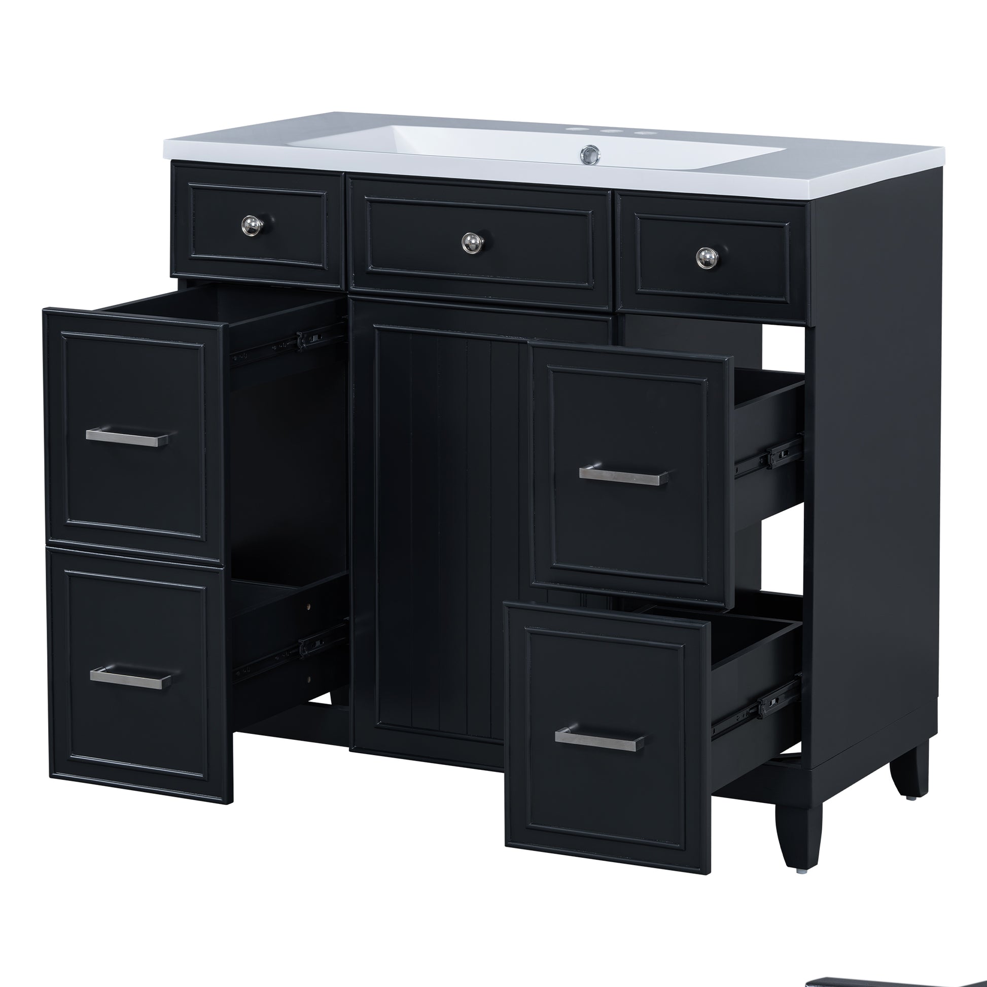 36" Bathroom Vanity Cabinet With Sink Top Combo Setblack ,Single Sink,Shaker Cabinet With Soft Closing Door And 3 Drawers Black Bathroom Solid Wood Mdf Resin