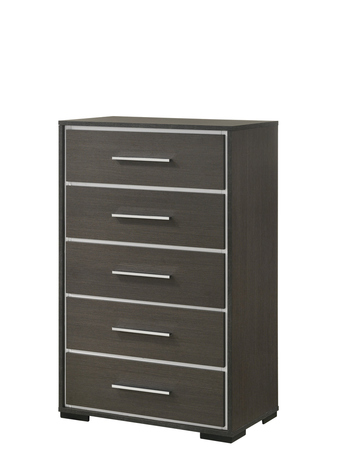 1Pc Contemporary 5 Drawer Chest With Chrome Accents Gray Rustic Finish Bedroom Wooden Furniture Gray Bedroom Contemporary,Rustic Wood