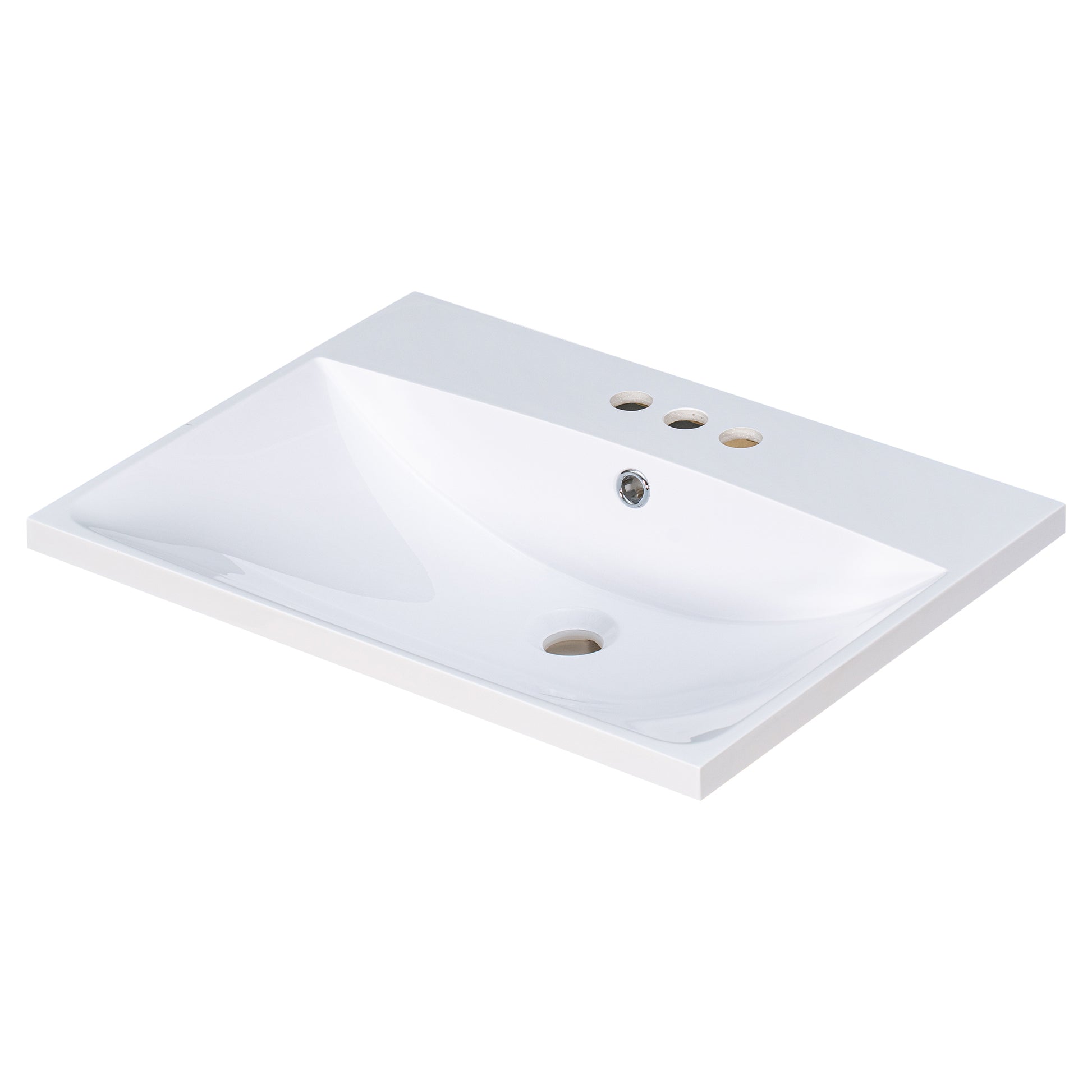 24" Single Bathroom Basin Sink, Vanity Top Only, 3 Faucet Holes, Resin White Bathroom Resin