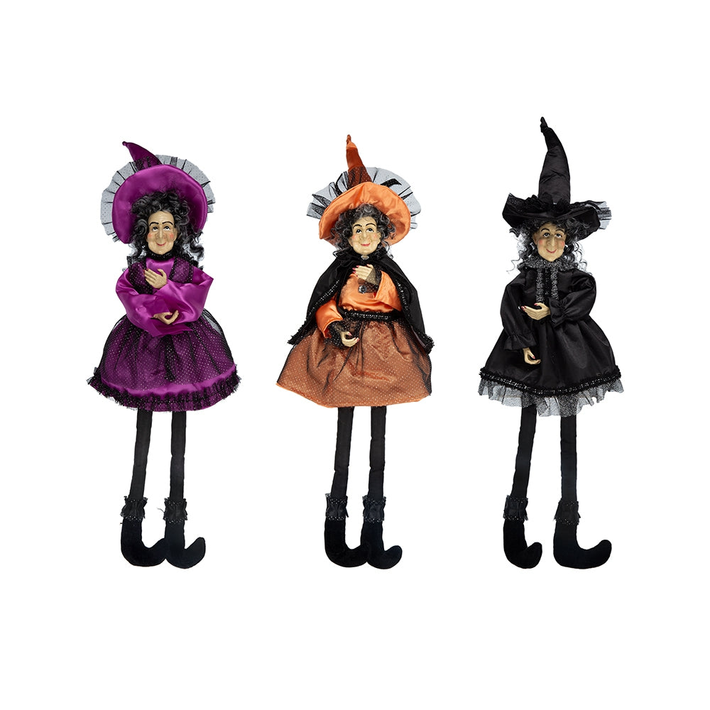 Set Of 3 19"H Halloween Witch Decor, Purple Orange Black Black,Orange,Purple Polyester