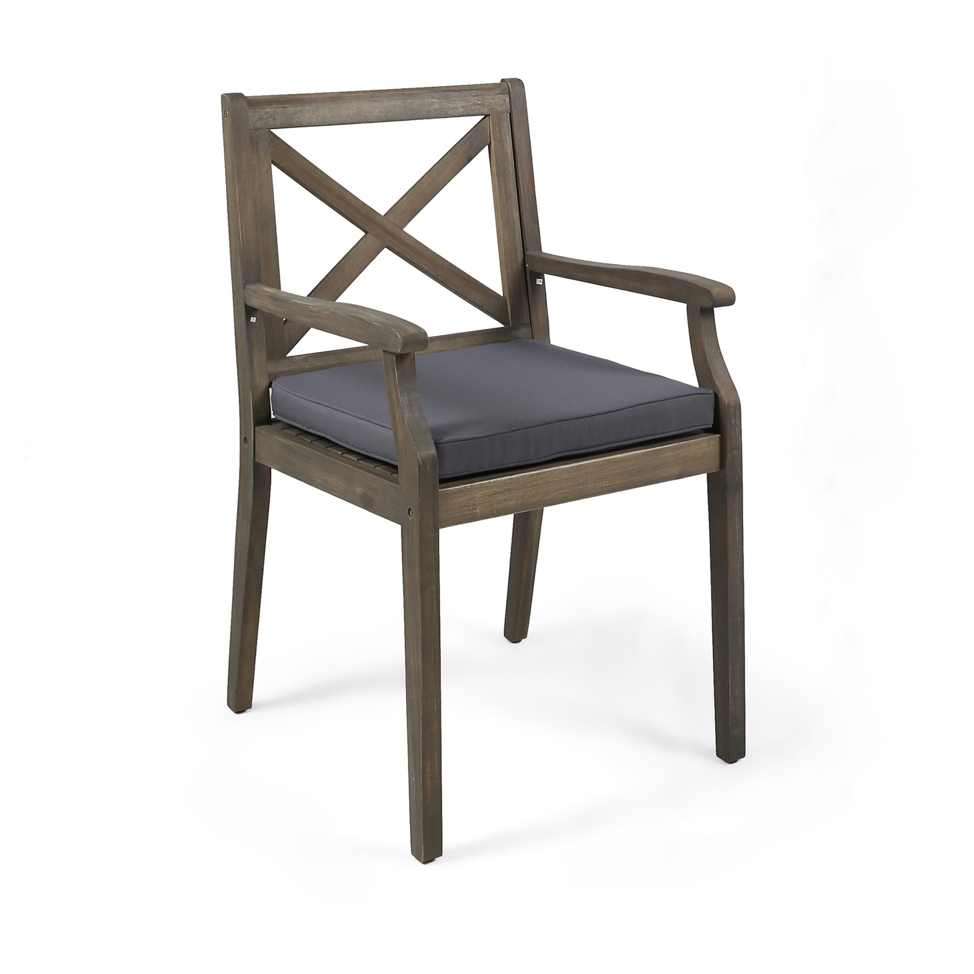 Perla Dining Chair,2Pcs With 2 Cushions Dark Grey Acacia Wood