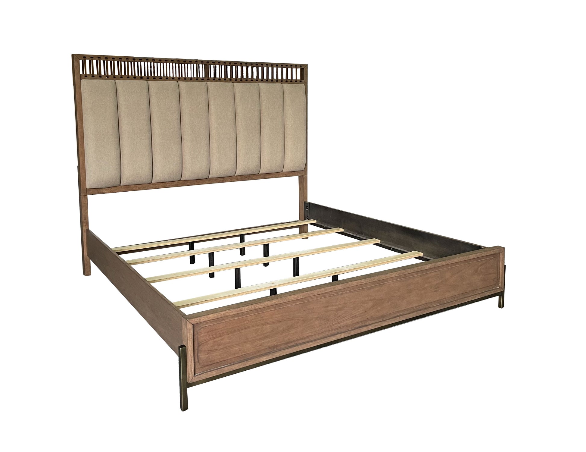 King Upholstered And Strap Panel Bed King Light Brown Solid Wood Mdf