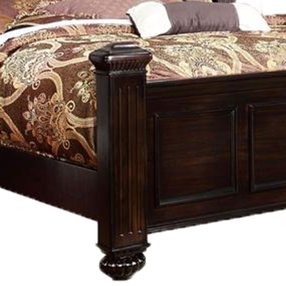 Transitional Style Eastern King Wooden Bed With Bun Feet, Brown King Brown Wood