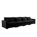 4 Seater Deep Seat Couches For Living Room, Comfy Black Corduroy Sofas For Living Room Modern With 4 Waist Pillows Black Corduroy 4 Seat