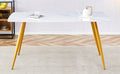 Modern Minimalist Dining Table. White Imitation Marble Pattern Sintered Stone Desktop With Golden Metal Legs.62