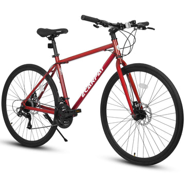 A27305 700C Ecarpat Road Bike, 21 Speed Disc Brakes,High Carbon Steel Frame Bike ,Racing Bike City Commuting Road Bicycle For Men Women Cycling Black Red Without Durable Garden & Outdoor Classic Multifunctional Polyurethane Foam Steel