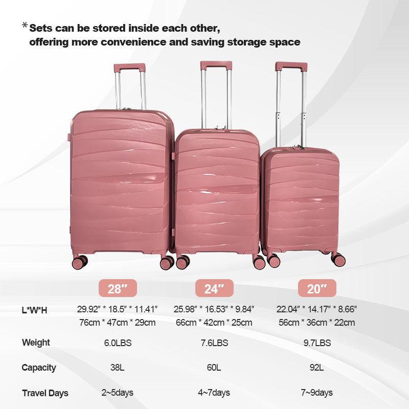 Hardside Luggage Sets 3 Pieces, Expandable Luggages Spinner Suitcase With Tsa Lock Lightweight Carry On Luggage 20Inch 24Inch 28Inch Rose Gold Polypropylene