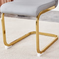 Table And Chair Set.Modern Rectangular Dining Table With Black Textured Stickers Glass Tabletop And Gold Plated Metal Legs.Paried With 6 Comfortable Chairs With Pu Seats And Golden Metal Legs. Gold,Light Gray Seats 6 Glass Metal
