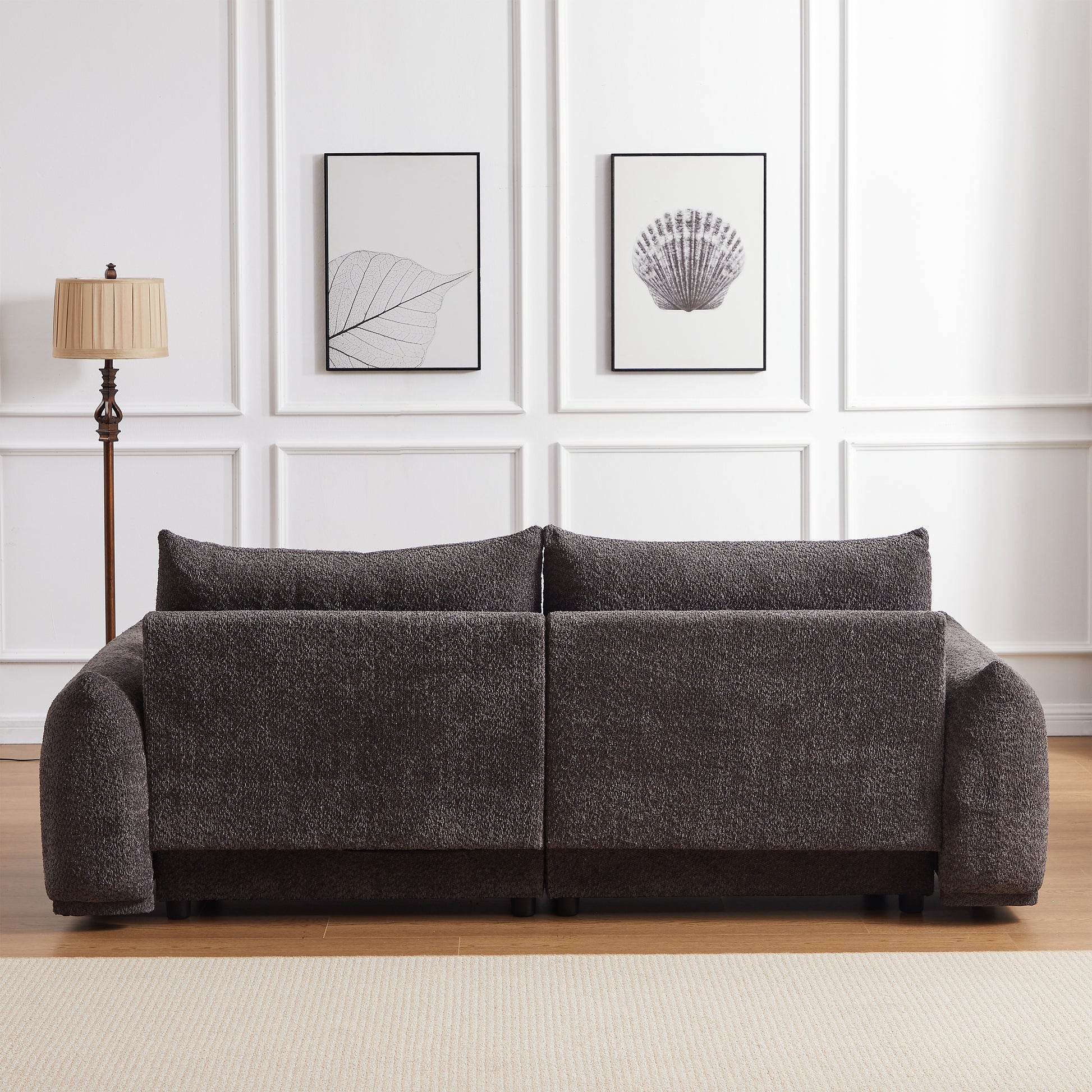 Lamb'S Wool 2 Seater Cushion Sofa 90'' Comfortable Sofa For Living Room Bedroom And Other Casual Spaces Lamb'S Wool Sofa With 2 Cushions And 2 Ball Pillows. Gray Gray Foam Fabric 2 Seat