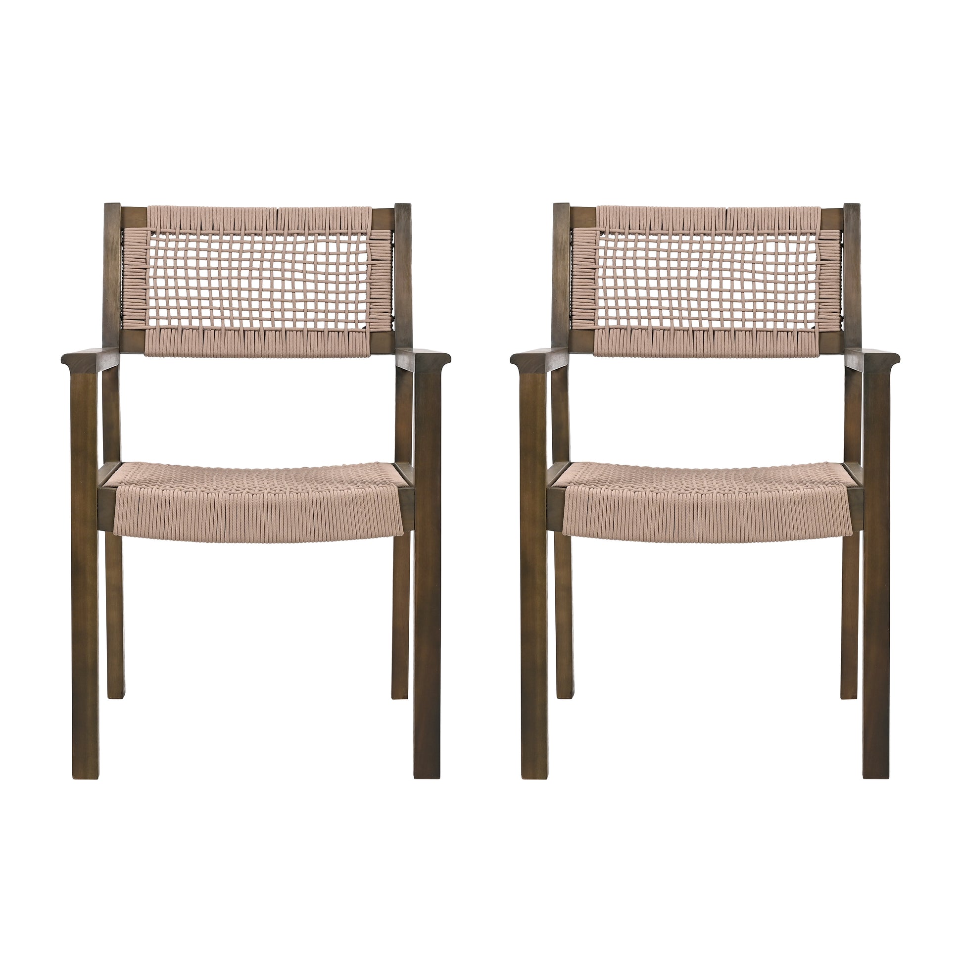 Braided Dining Chair Light Brown Set Of 2 Grey,Light Brown Acacia Wood,Rope