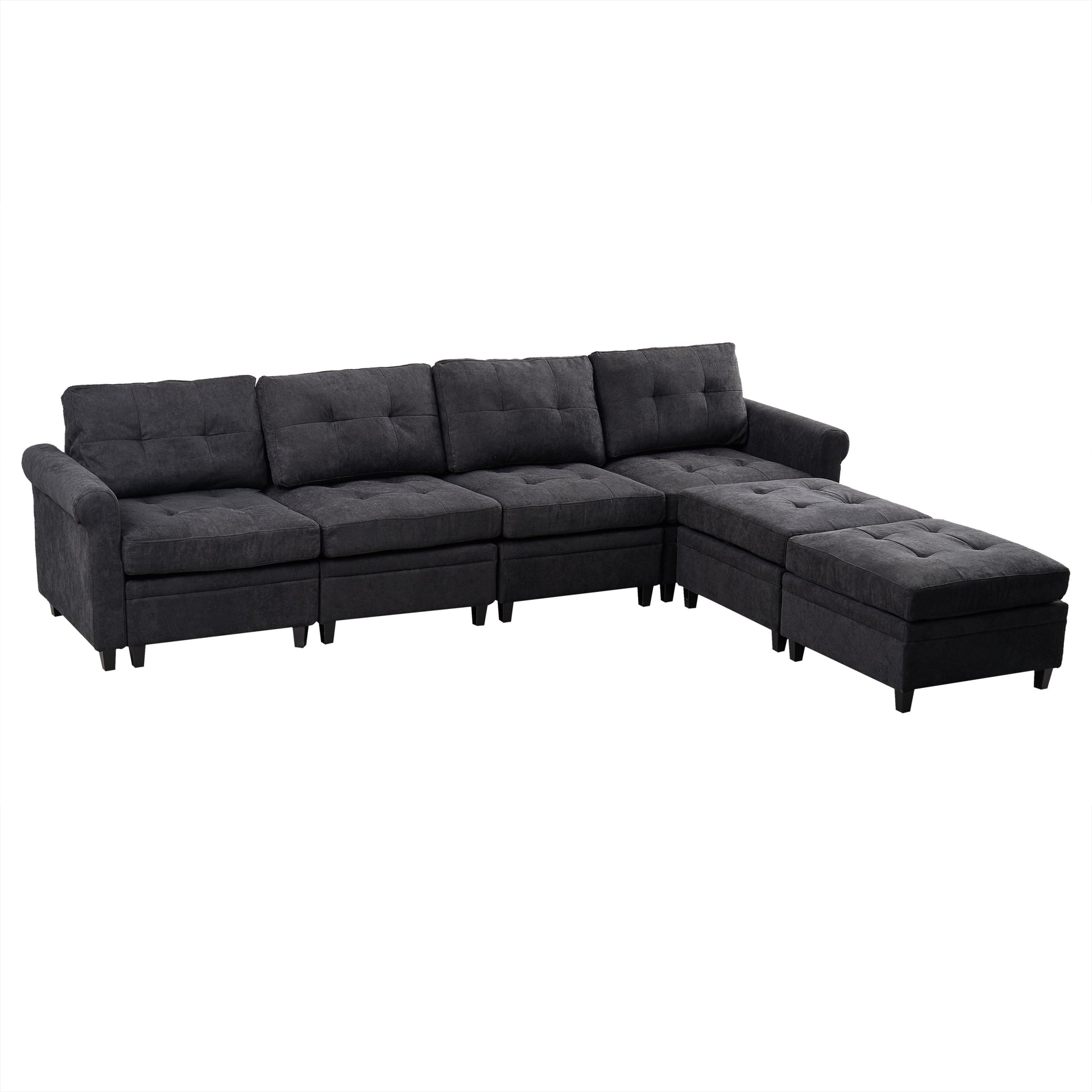 U Shaped Sectional Couch Convertible Sectional Couch With Double Chaise 6 Seat Sectional Sofa For Living Room Dark Gray Dining Room Fabric 6 Seat