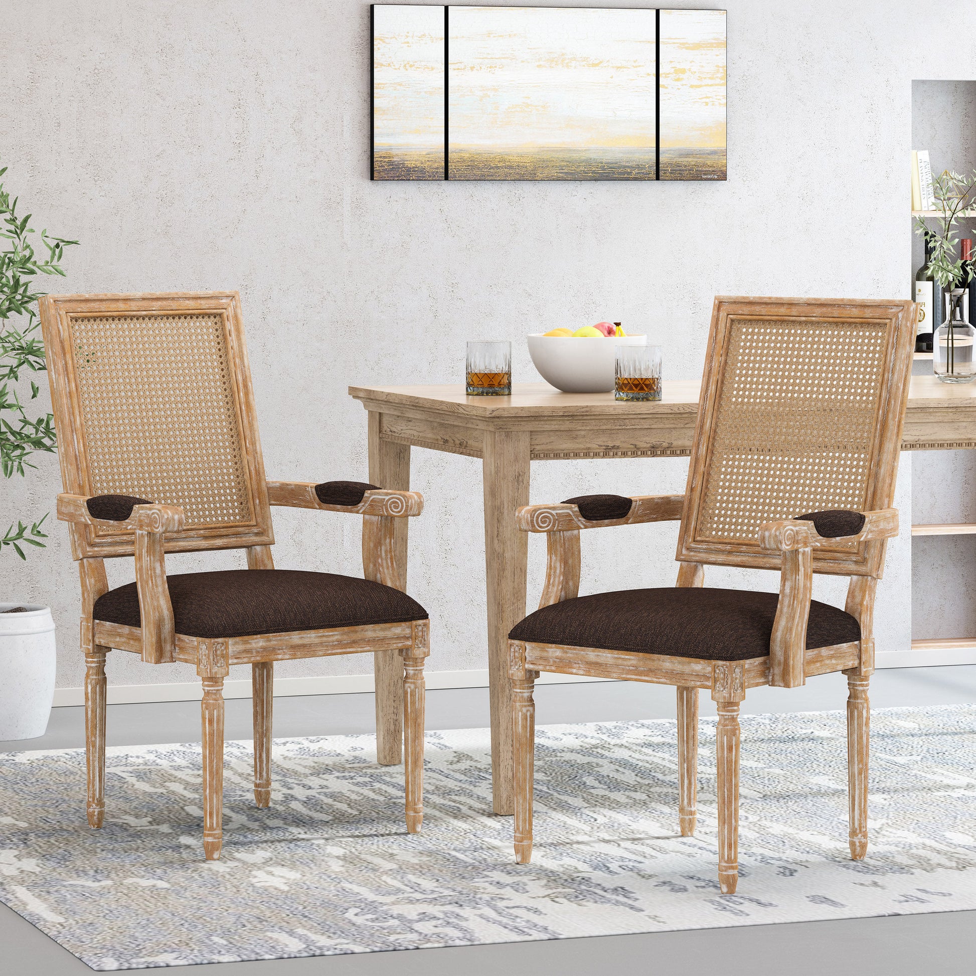 Dining Chair 2Pcs Set Brown Rubber Wood