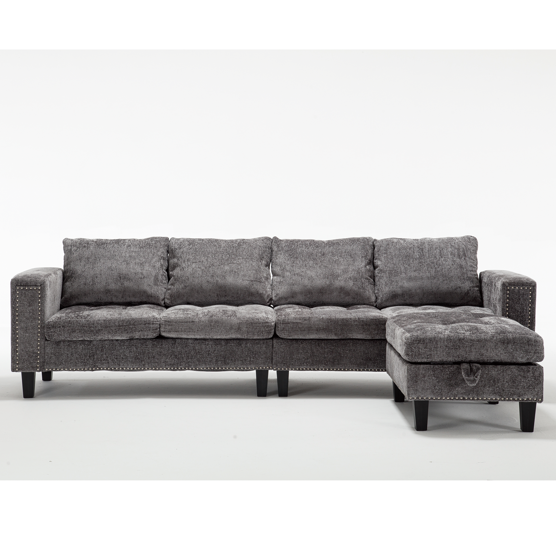 Arrived 5 Seat Modular Sofa,With Storage Ottoman, Convertible Sectional Sofa, L Shaped Couchreversible Chaise ,Riveted Sofa,Chenille, Gray Gray Polyester Wood Primary Living Space Medium Soft Cushion Back Modern Square Arms Foam Metal & Wood 5 Seat