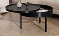 Modern Round Wood Rotating Tray Coffee Table With Storage & Metal Legs In Black Black Metal,Rubber Wood