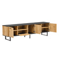 Modern Tv Stand With 4 Cabinets& Open Shelves, Color Matching Media Console Table For Tvs Up To 80'', Entertainment Center With Drop Down Door For Living Room, Bedroom, Home Theatre Wood Brown Primary Living Space 70 79 Inches 70 79 Inches Modern 65