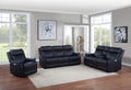 Valencia 3 Piece Dual Power Reclining Living Room Set Black Blue Faux Leather