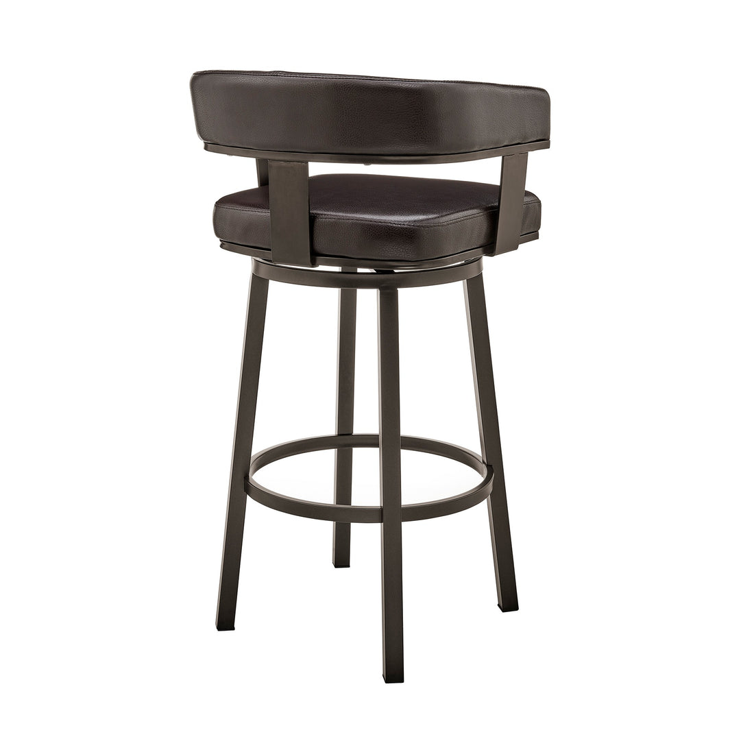 Jack 26 Inch Counter Height Bar Stool, Swivel Chair, Faux Leather, Brown Black Metal