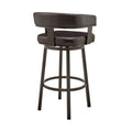 Jack 26 Inch Counter Height Bar Stool, Swivel Chair, Faux Leather, Brown Black Metal