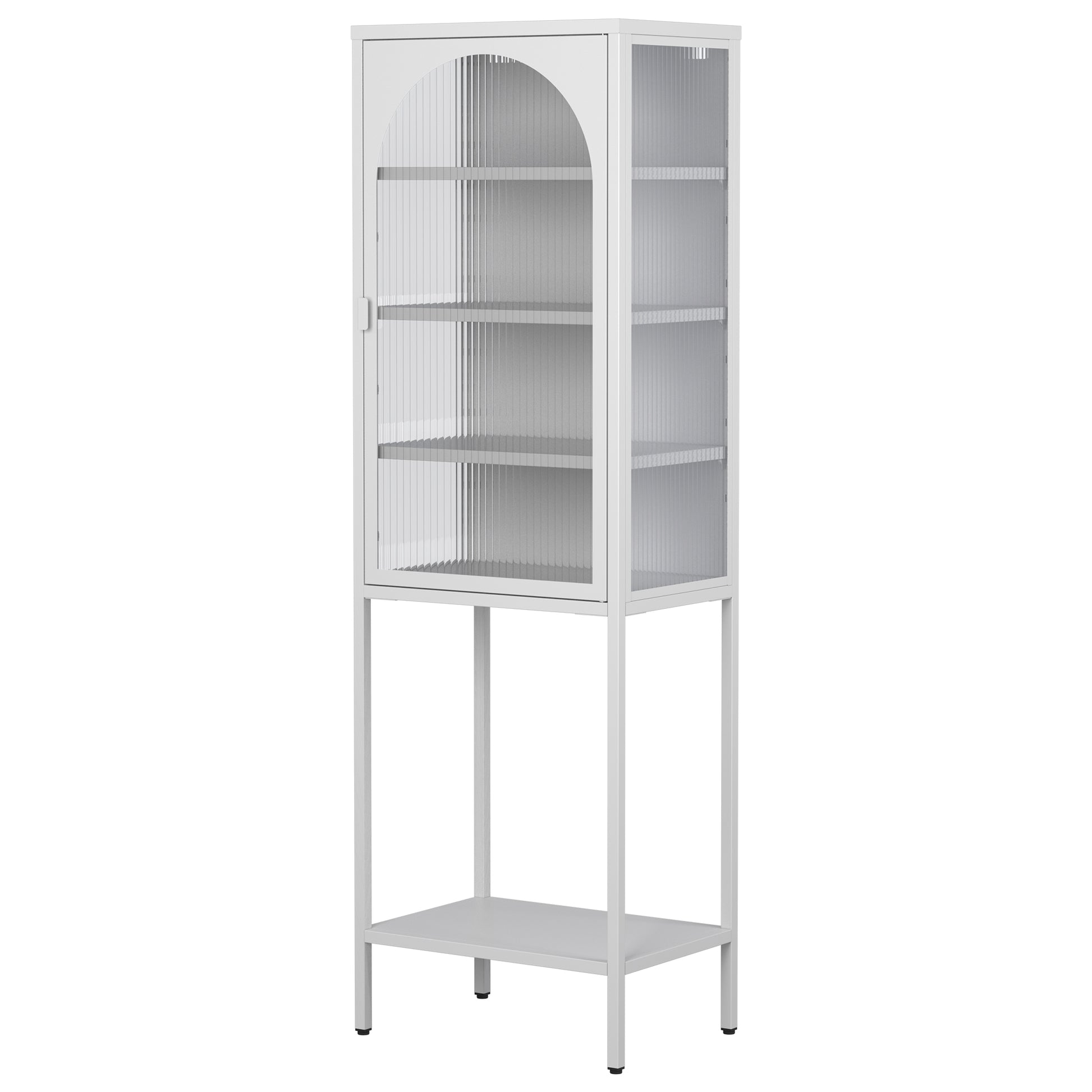 Metal Glass Door Display Storage Cabinet 5 Tier Cube Bookshelf Storage Cabinet With 3 Adjustable Shelves For Kitchen, Dining Room, Living Room, Bathroom, Home Office,White Accent Chests 1 2 Shelves Antique Antique White Primary Living Space Glass Doors