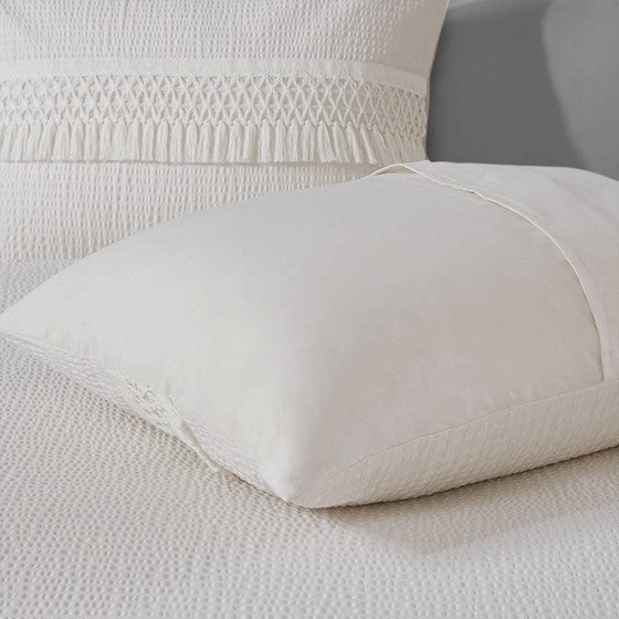 3 Piece Cotton Seersucker Duvet Cover Set King Ivory Cotton