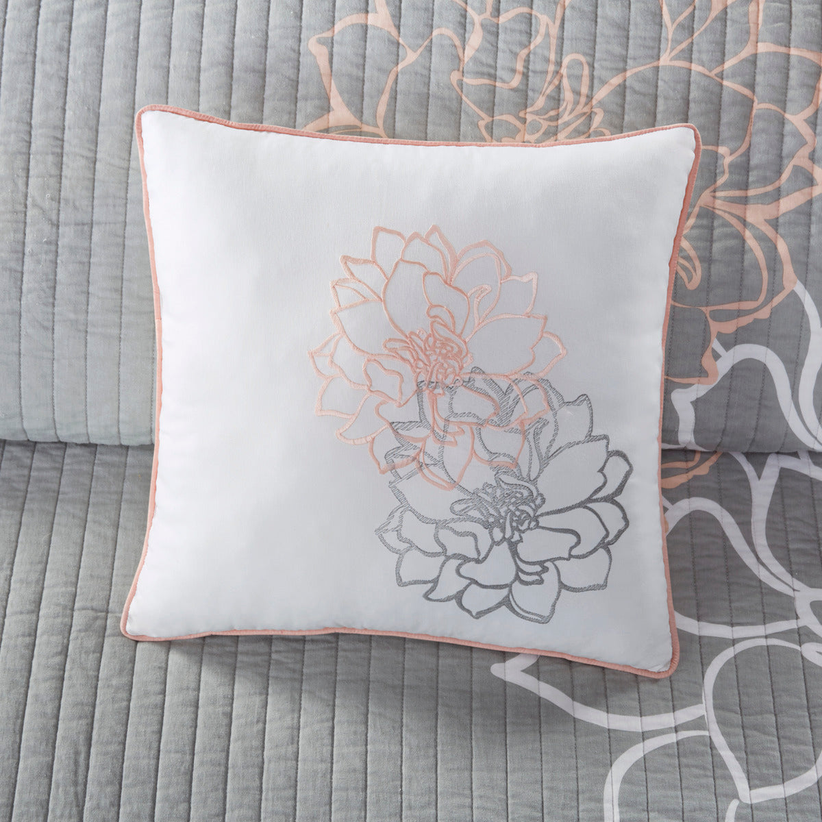 6 Piece Printed Cotton Quilt Set With Throw Pillows Grey Peach Full Queen Full Grey Peach Polyester