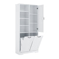 Bathroom Storage Cabinet With Doors And Drawers, Tilt Out Laundry Hamper, Multiple Storage Space, Freestanding Style, Open Shelve, Adjustable Shelf, White White Mdf