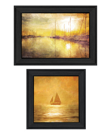 "Golden Solo Sailboats" Framed Wall Art For Living Room, Wall Art Print For Home Decor, Bedroom Wall Art By Bluebird Barn Multicolor Wood Paper