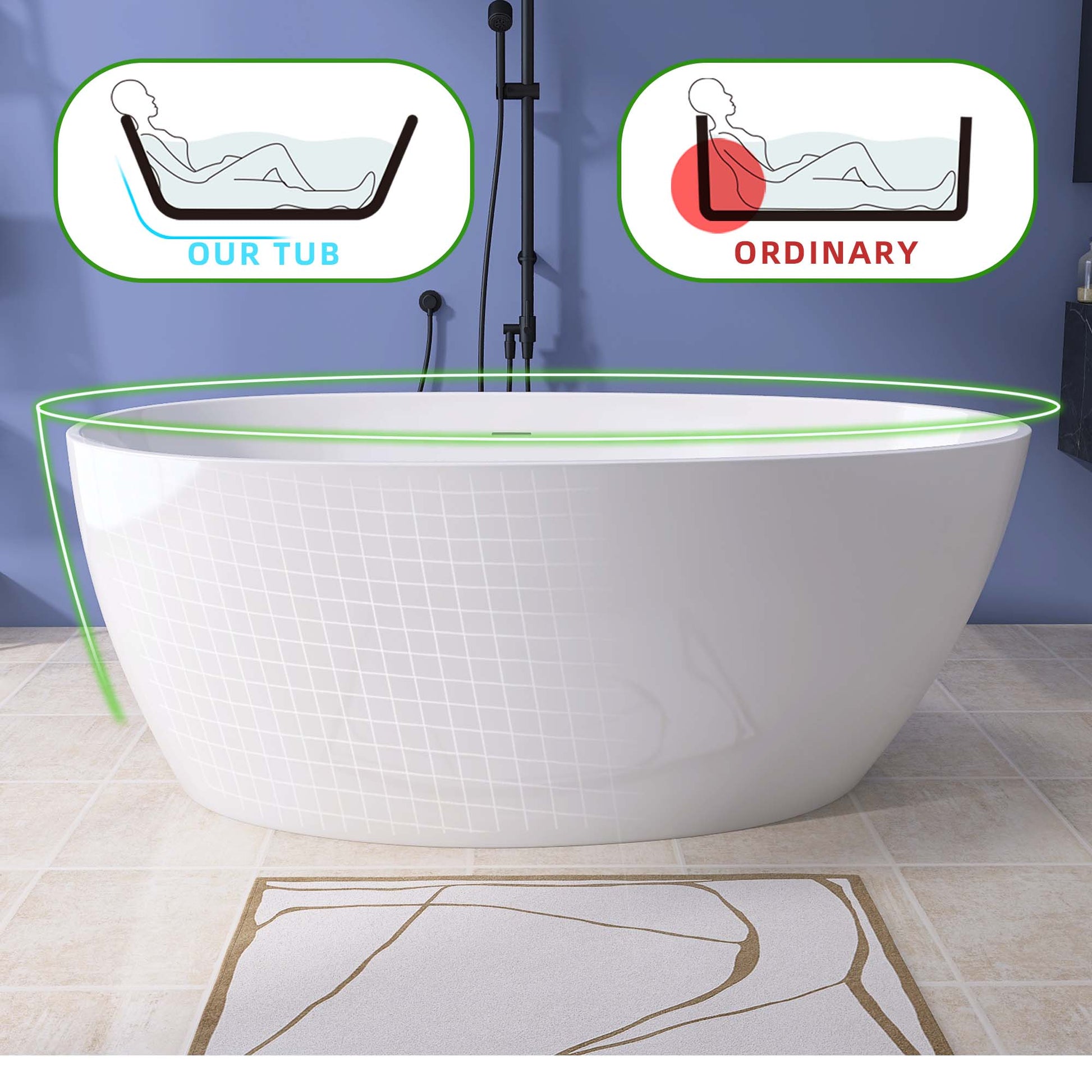 55" Acrylic Free Standing Tub Classic Oval Shape Soaking Tub, Adjustable Freestanding Bathtub With Integrated Slotted Overflow And Chrome Pop Up Drain Anti Clogging Gloss White Gloss White Oval Bathroom Freestanding Tubs Polished Less Than 59 In Modern