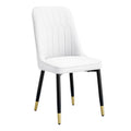 Table And Chair Set.The Table Has A Glass Top With Imitation Marble Pattern Stickers And Stainless Steel Golden Legs. Paried With Chairs With Pu Artificial Leather Backrest Cushions And Black Legs. White Gold Seats 6 Glass Metal
