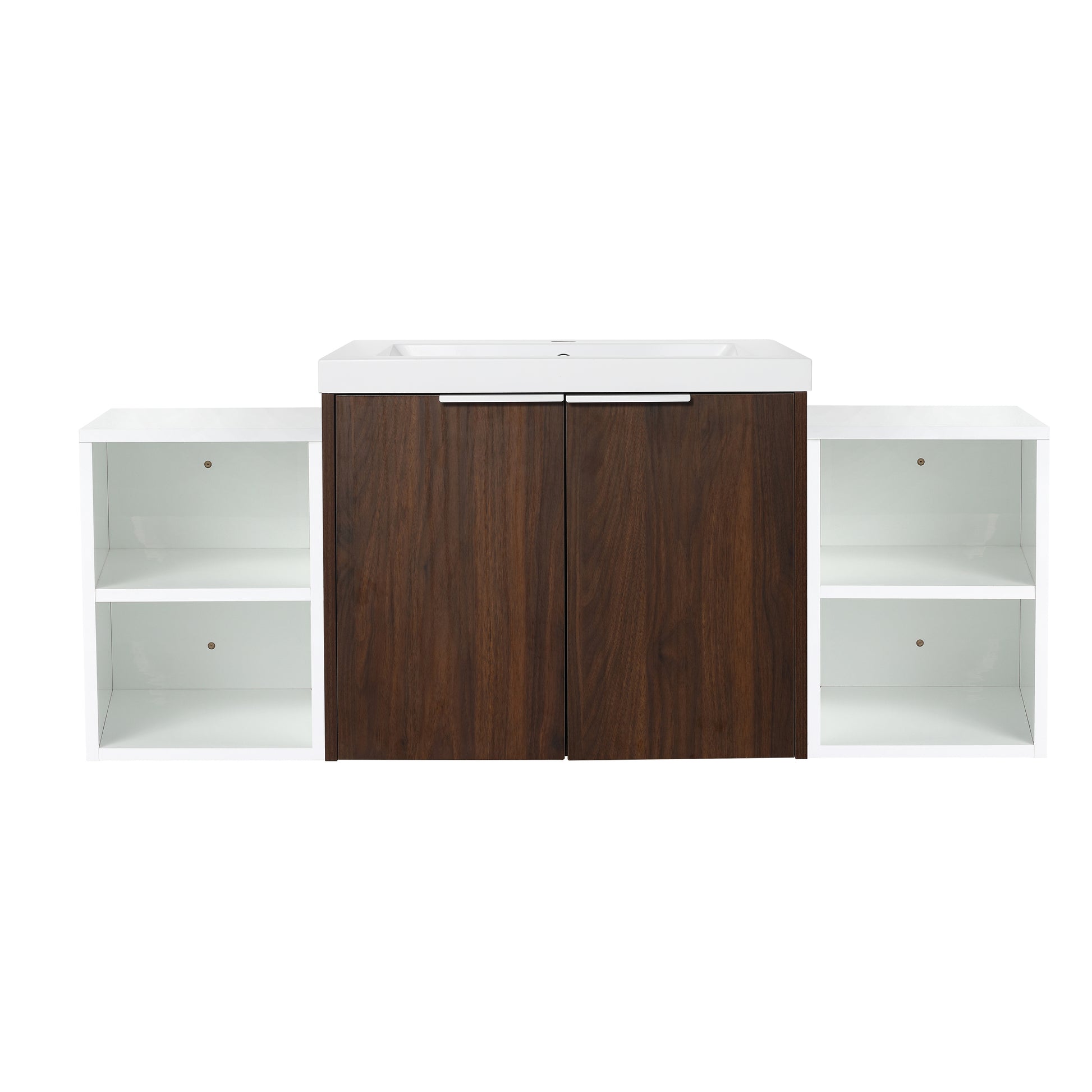 48 Inch Soft Close Doors Bathroom Vanity With Sink, Two Small Storage Shelves, 24" And 12" Combination Cabinet, Kd Packing California Walnut 2 2 Bathroom Wall Mounted Modern Plywood