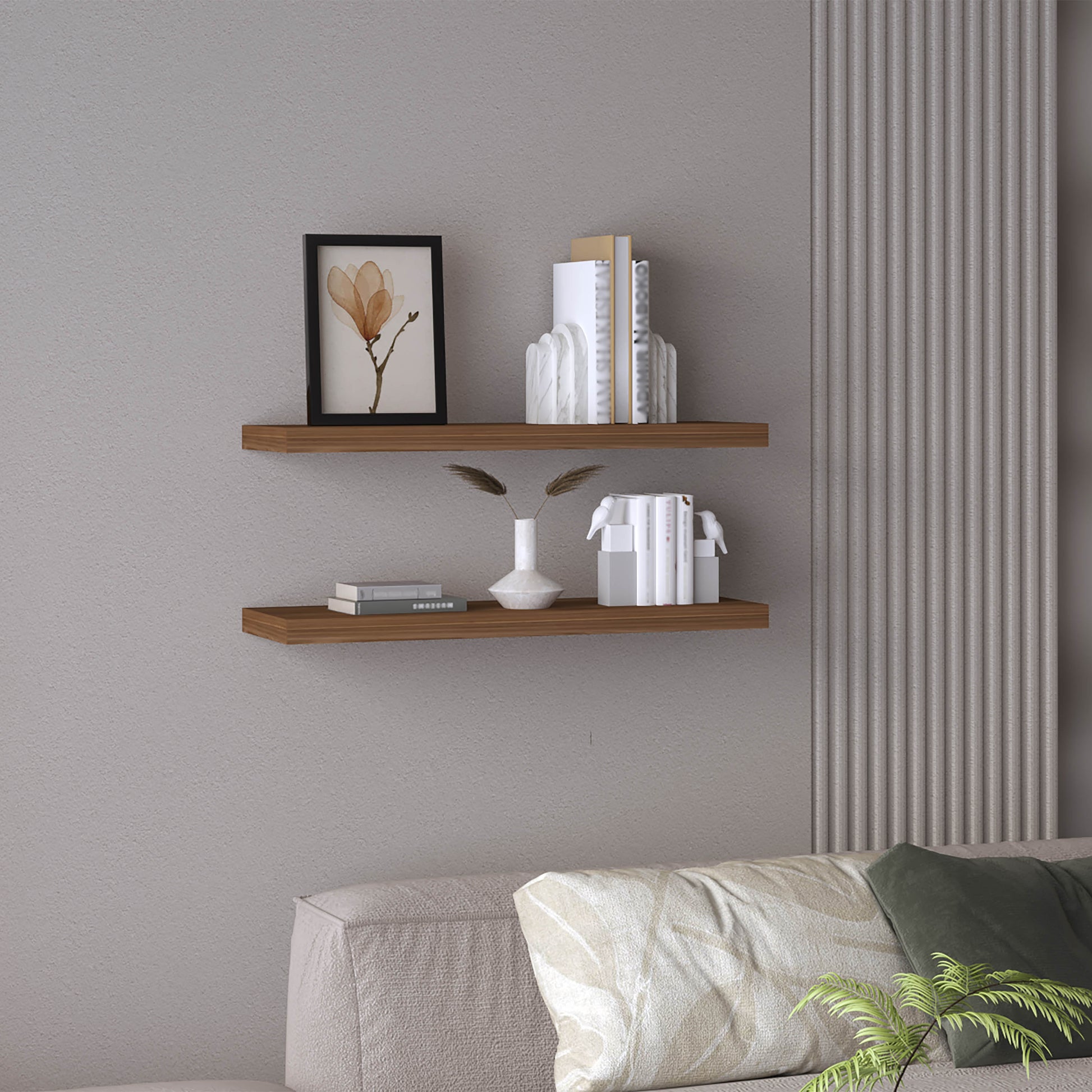 Ecco 31.5" Wide Floating Shelves Set Of 2, Shelves For Wall Decor For Bedroom, Bathroom Storage Shelves, Book Shelves For Living Room Mahogany 2 Or Less Mahogany Horizontal Primary Living Space Open